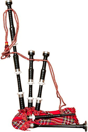 Roosebeck Full Size Sheesham Bagpipe Black Finish with Red Tartan Cover