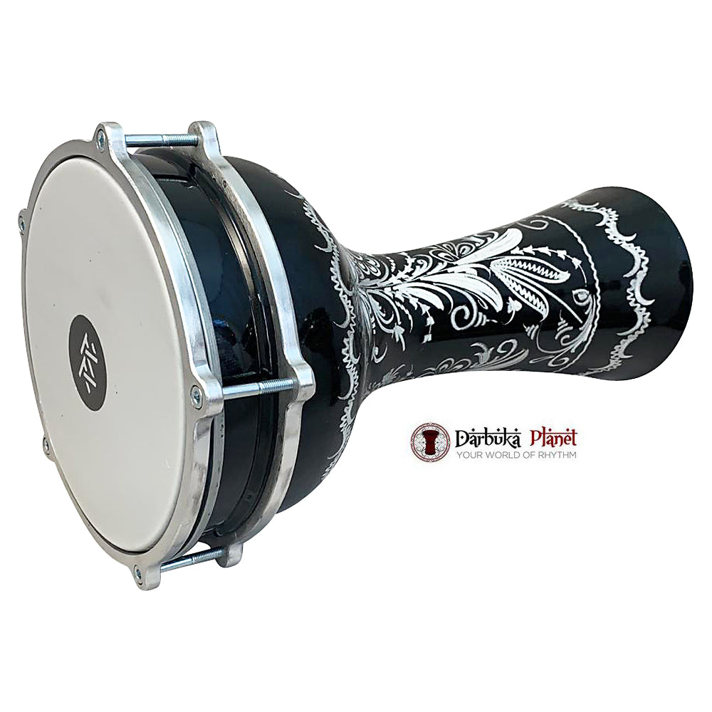 17'' Black/Silver Wave Zaza Percussion Egypt Style Darbuka - Darbukaplanet